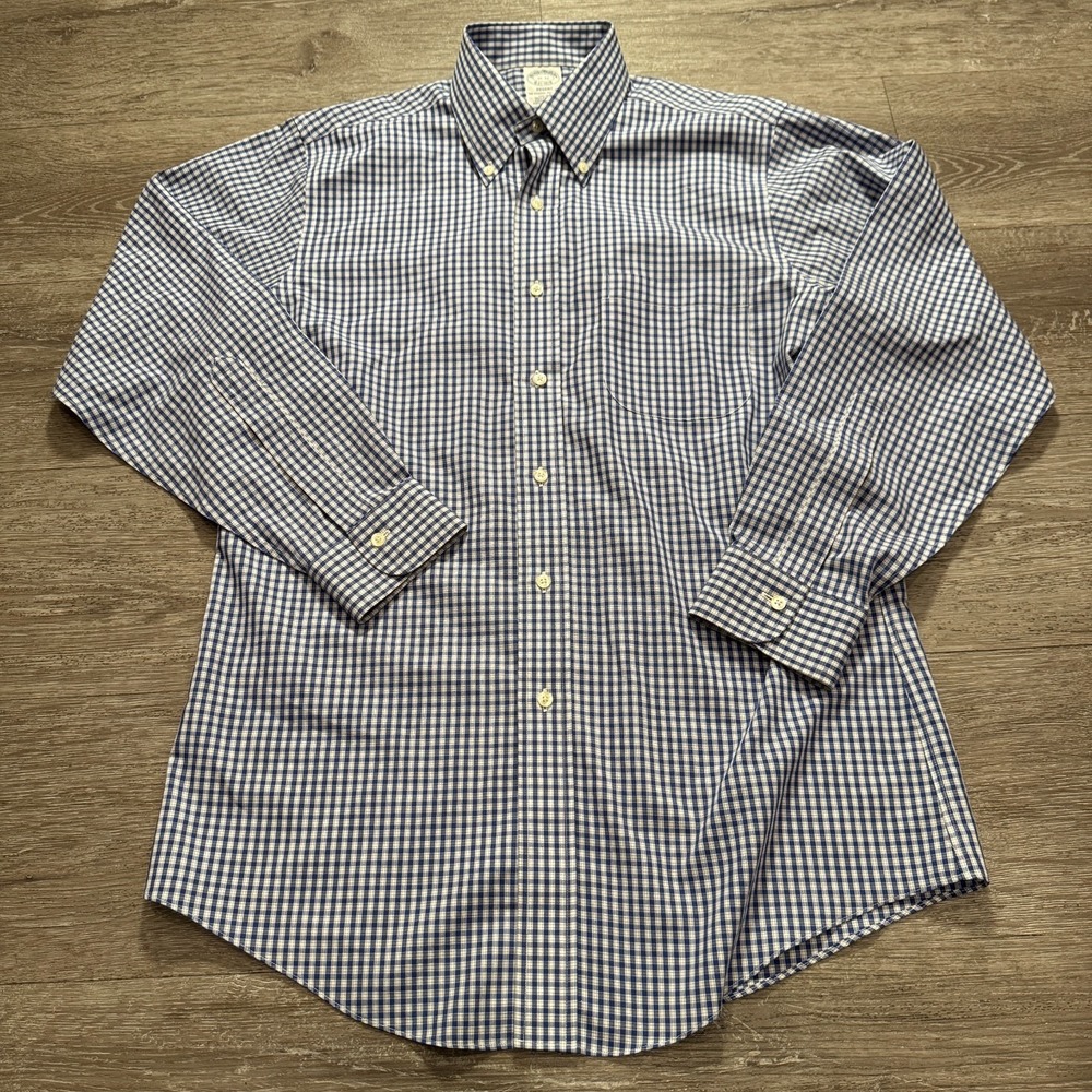 Brooks Brothers Shirt Mens 15 32‎ Blue Plaid Regent 100% Supima Cotton Old Money